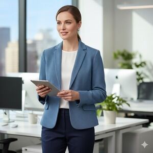 Talbots Womens Blue White Micro Dot Blazer Jacket 2 Buttons Lined Preppy Office